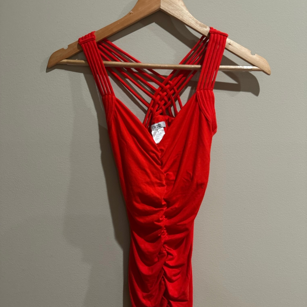 Cache Red Ruched Tank Top